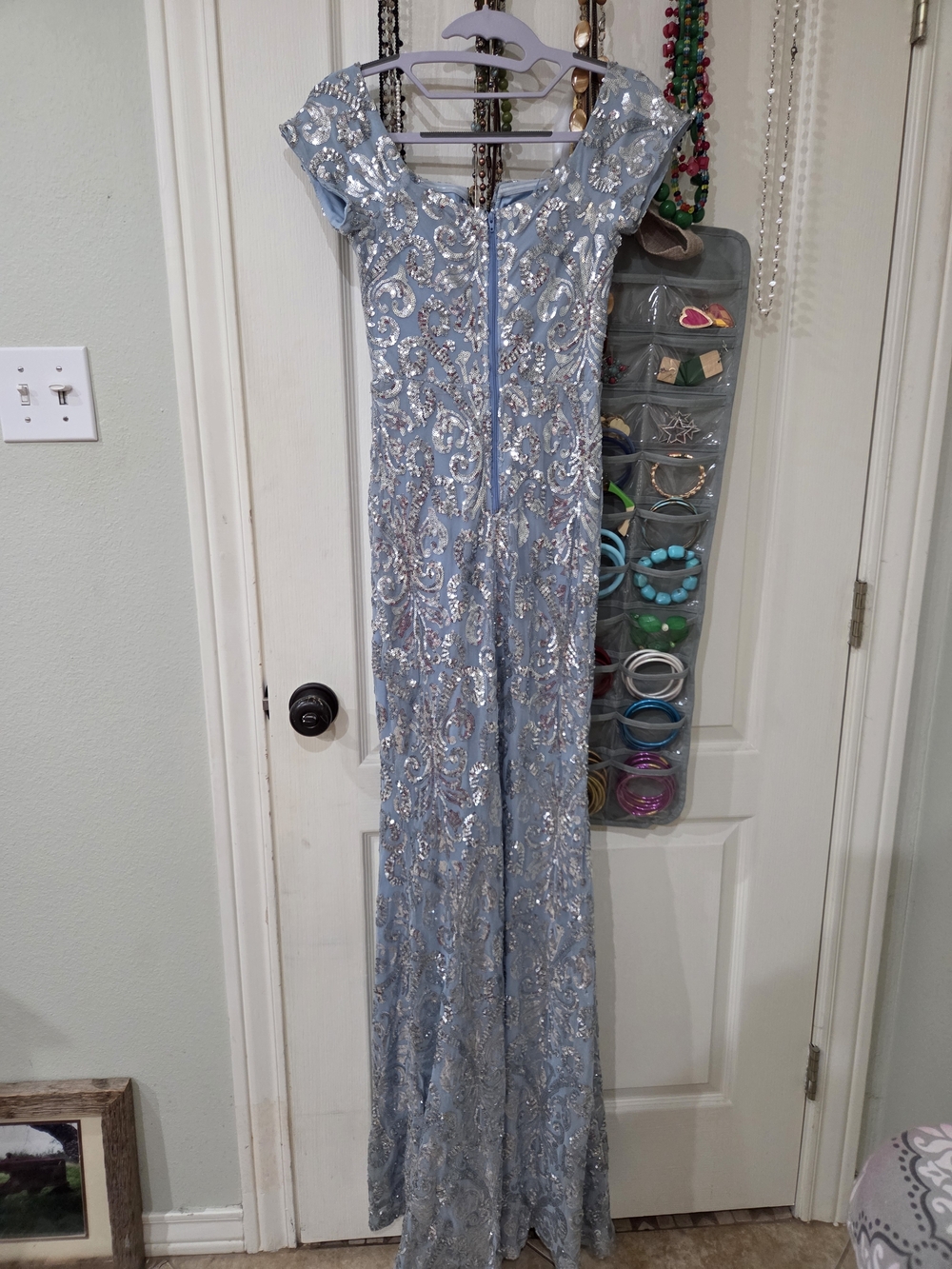 Light Blue Sequin Embellished Party Prom Dress Size 0 - Picture 3 of 6
